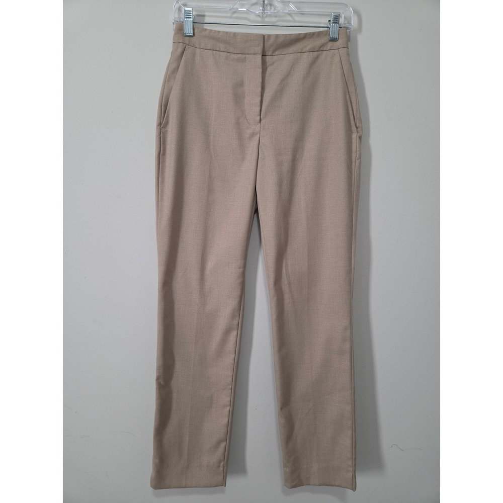 Zara Basic Womens Tan Khaki High Waisted Slim Straight Leg Dress Pants Size 2